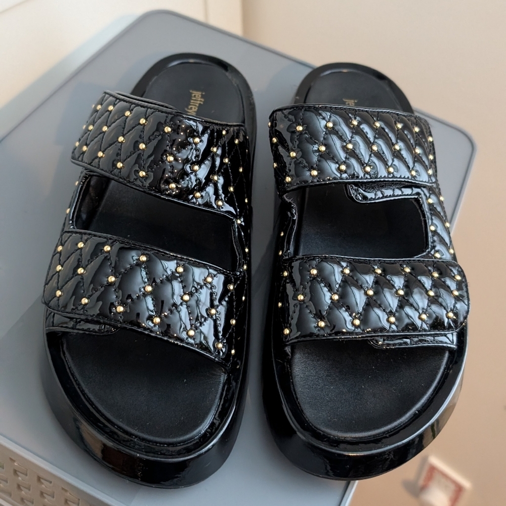 Jeffrey Campbell women's black patent studded sandals size 8